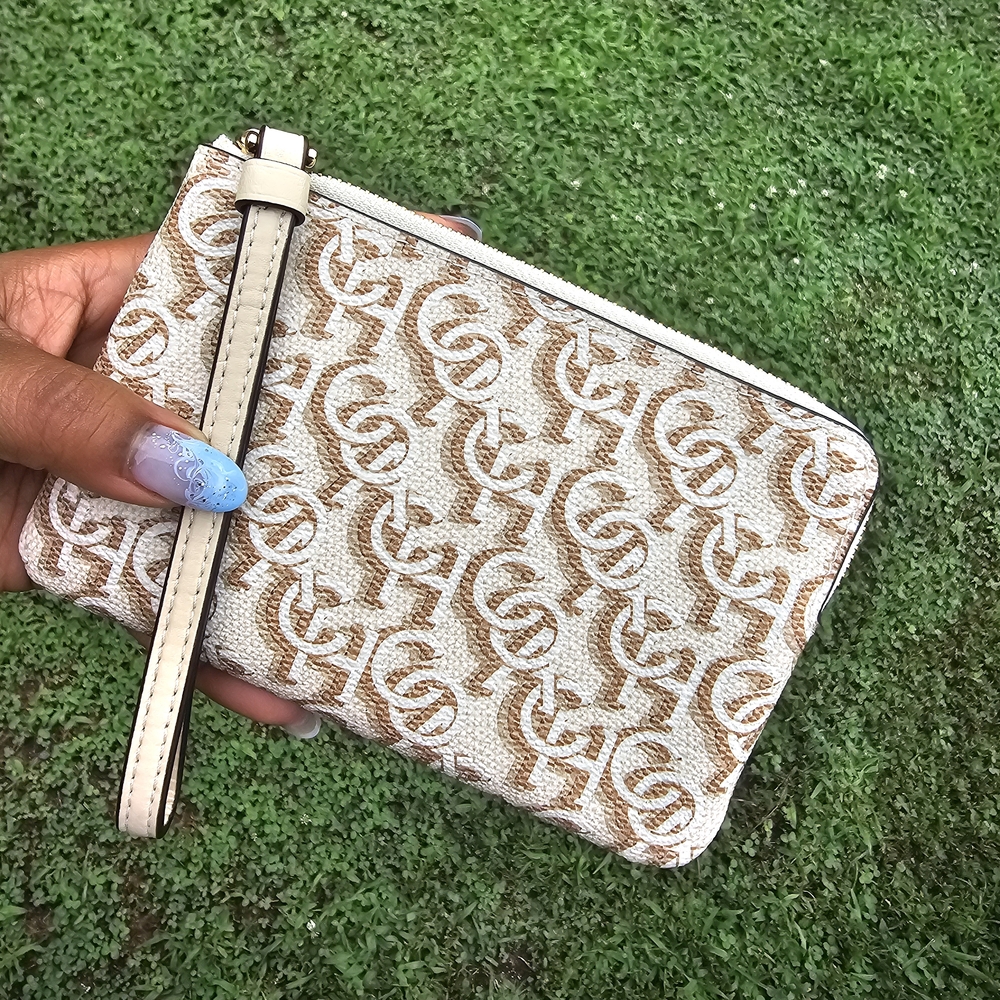 Coach Cream and Brown Clutch Wristlet